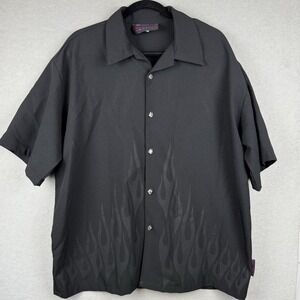 Casino Wear Mens XL Black Tonal Flame Button Down Shirt Short Sleeve Made in USA